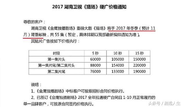 胡歌=收视率，《猎场》开播在即，广告招商进入倒计时，最贵22万