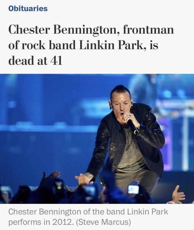心痛！林肯公园主唱查斯特-贝宁顿上吊自杀，年仅41岁