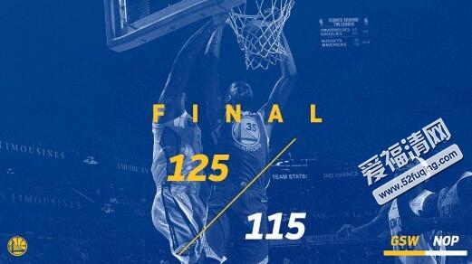 2017年12月5日NBA勇士vs鹈鹕录像视频回放 库里伤退勇士125-115逆转鹈鹕